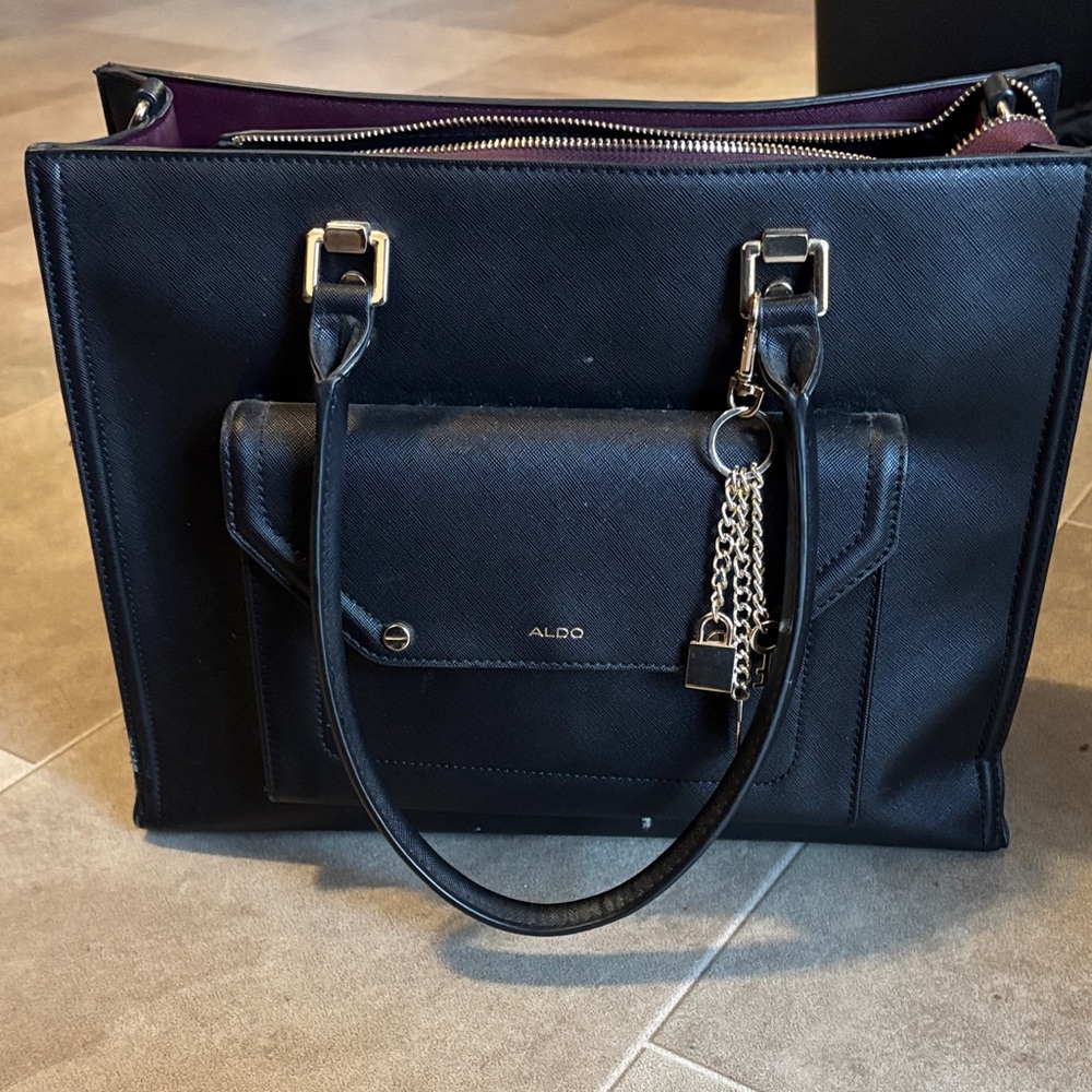 Aldo Elegant Black Tote with Gold Accents